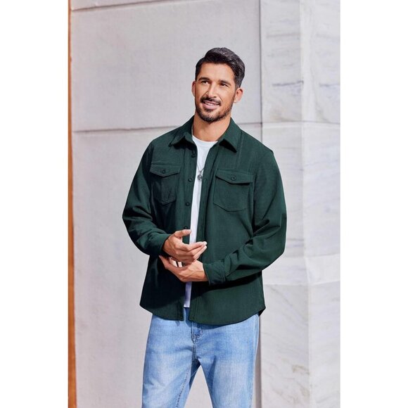 Coofandy Men Lake Green Corduroy Button Down Lightweight Jacket with Flap Pocket - Picture 4 of 5